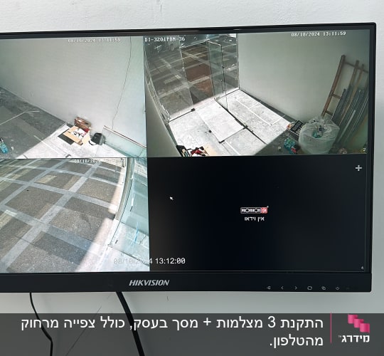 מסך מצלמות אבטחה עם ארבעה תצוגות שונות